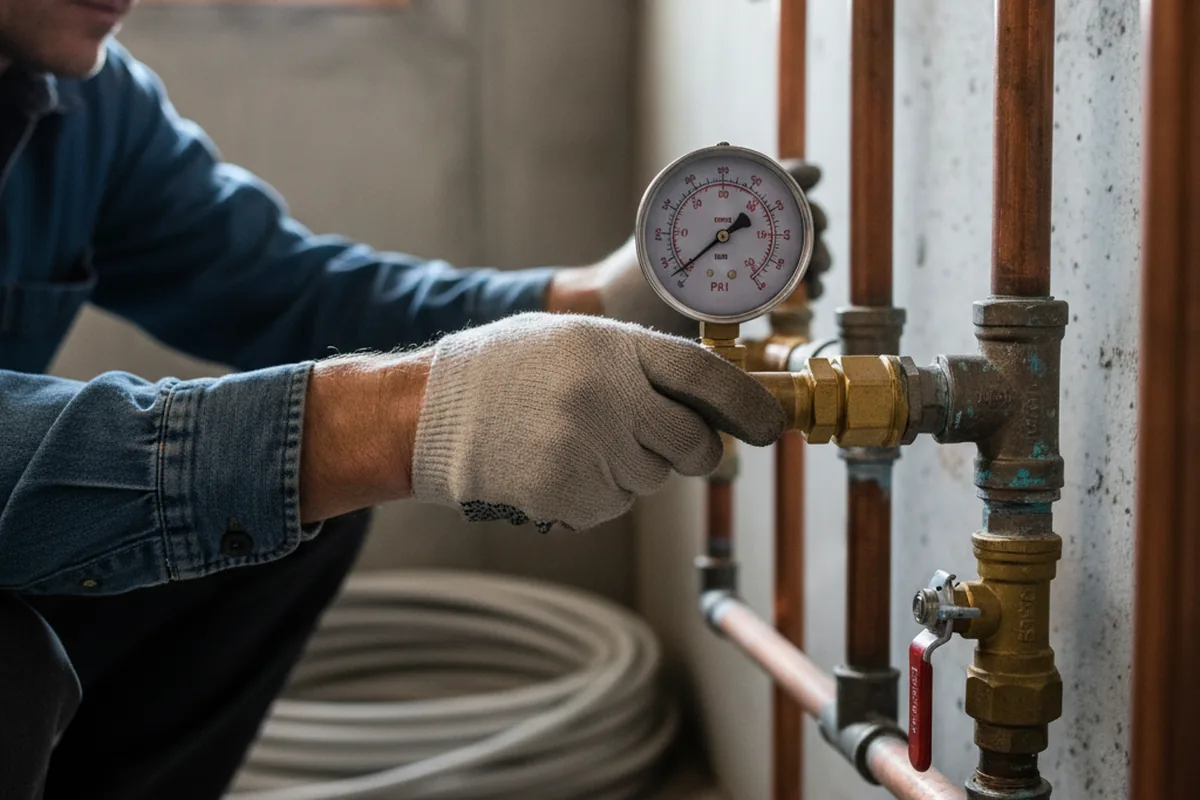 Pressure testing a repaired line during Water Line Repair in Brightwaters